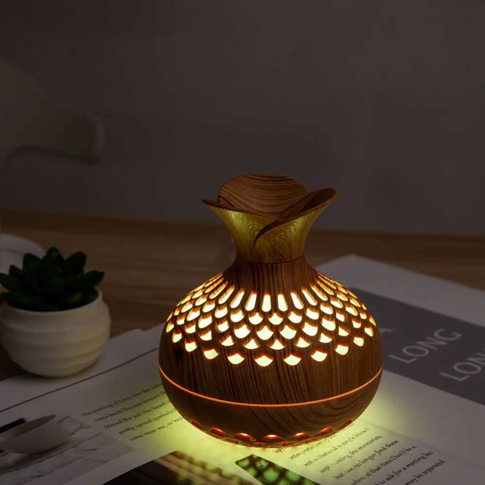 Pelembap Bunga USB Serbuk Kayu 300ML Pelembap Udara Bunga Mini Penyebar Aroma USB Aromaterapi Senyap dengan Lampu Warna-warni