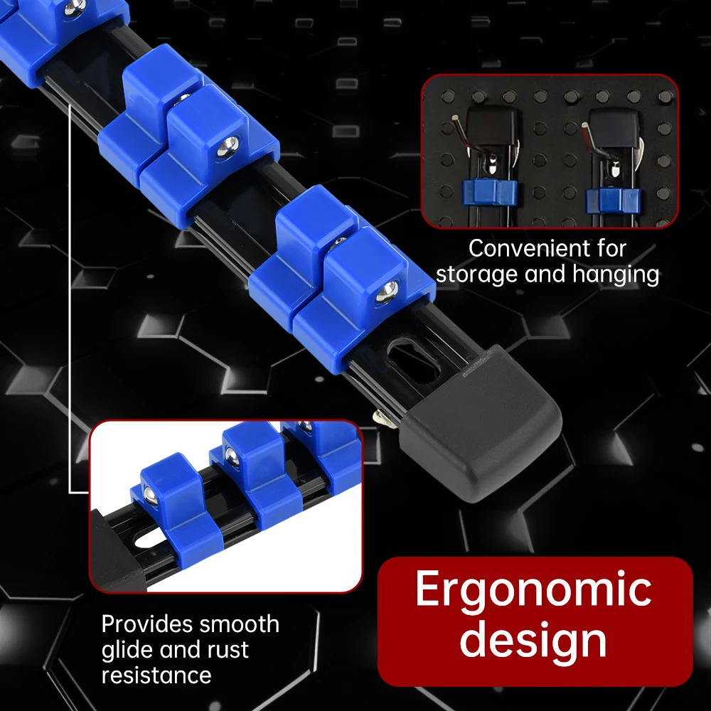 Socket Organizer Drive 1/2-Inch x 12 Clips 3/8-Inch x 15 Clips 1/4-Inch x 16 Clips Premium Quality Socket Clip Rail Holder