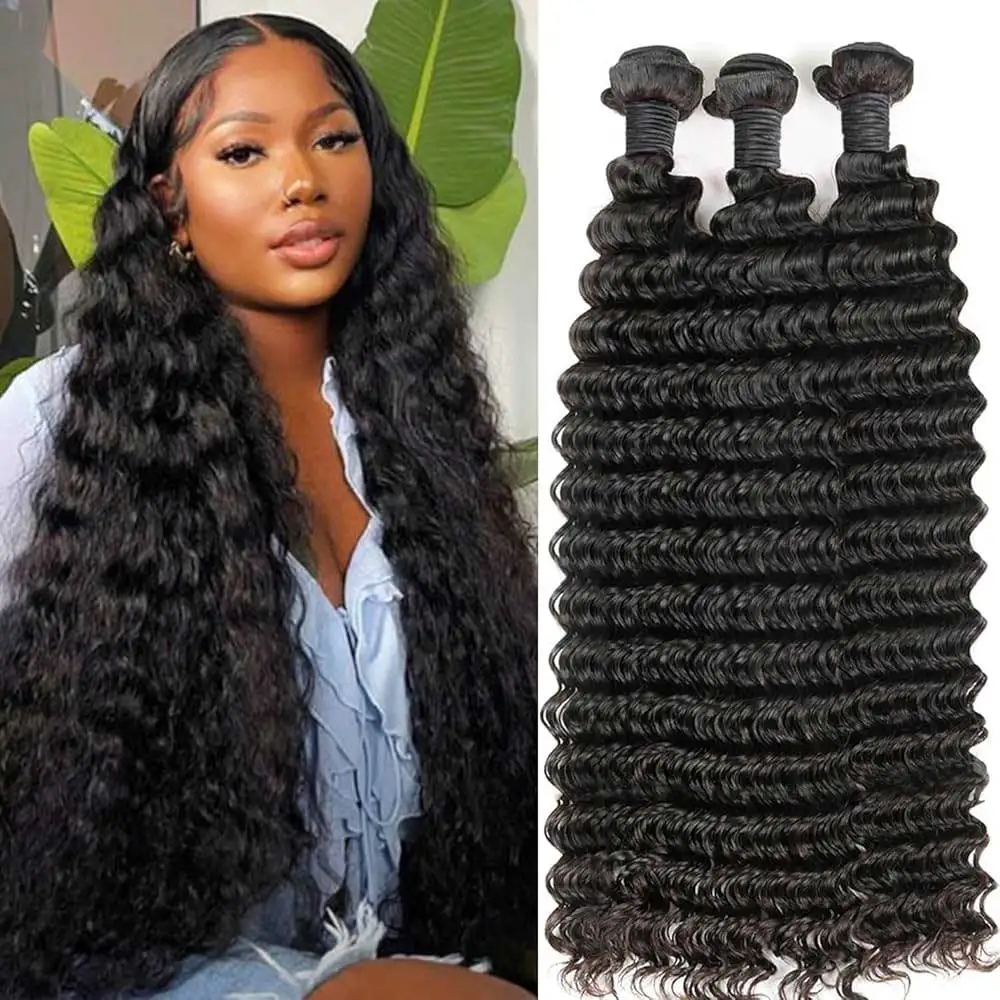 CHEAP Deep Wave Bundle Human Hair 100% Unprocessed Remy 30 32 Inch 3/4 Bundles Raw Curly Virgin Hair Extension Double Weft