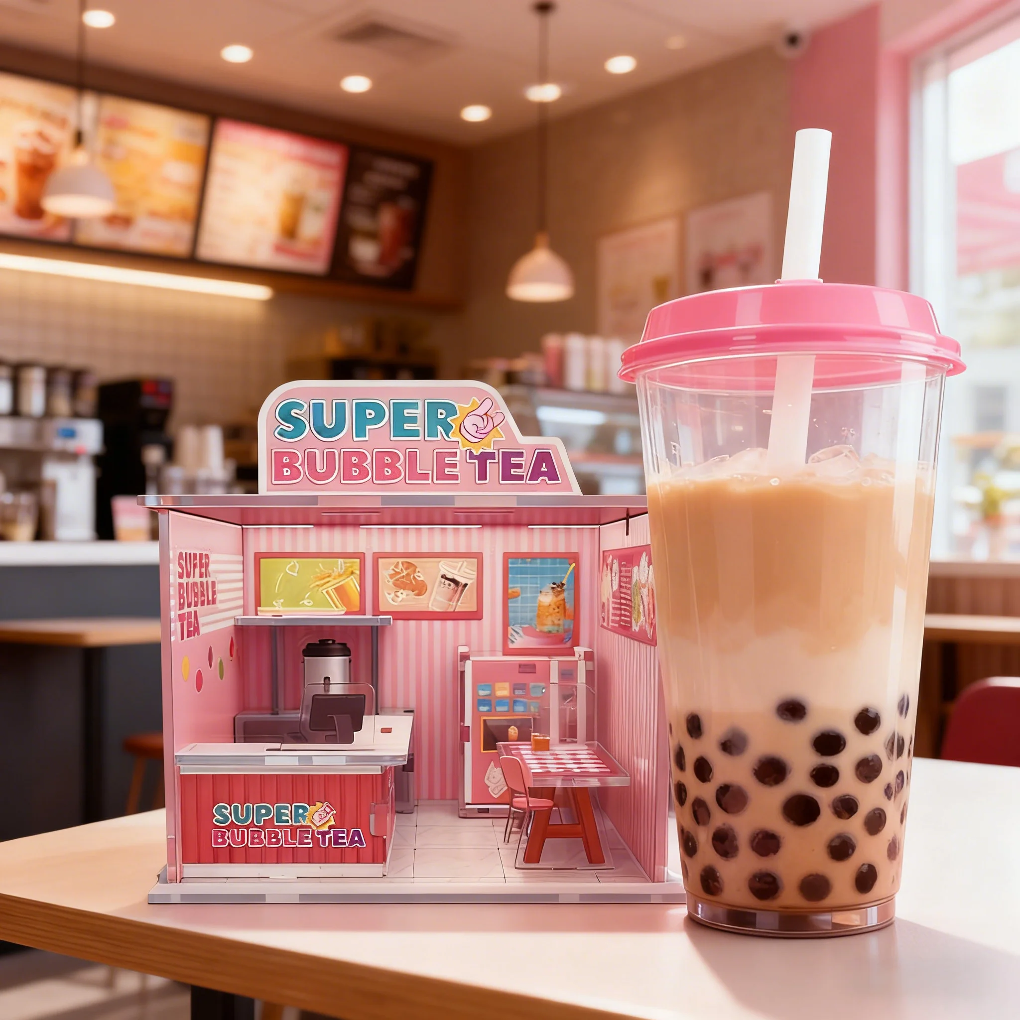 

This is a model kit for a bubble tea shop, an elegant 3D DIY puzzle, perfect as a gift for birthdays, Christmas, or anniversarie