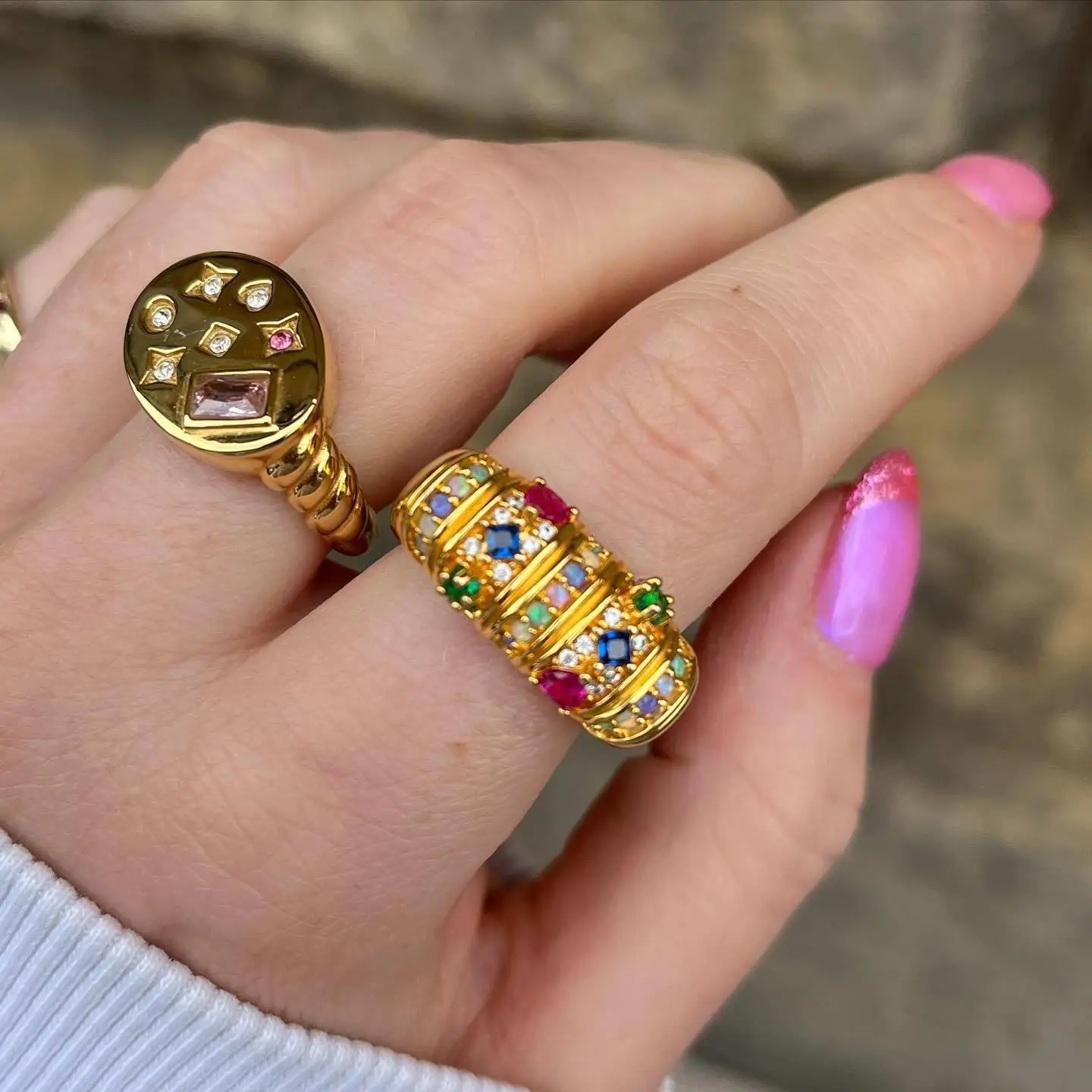 Colorful Zircon Rings for Women Irregular Matte Metal Ring Retro Personality Index Finger Jewelry Hip Hop Girls Accessories Gift