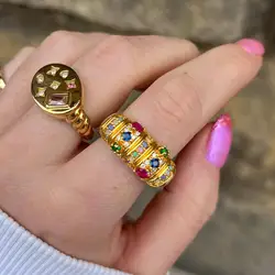 Colorful Zircon Rings for Women Irregular Matte Metal Ring Retro Personality Index Finger Jewelry Hip Hop Girls Accessories Gift