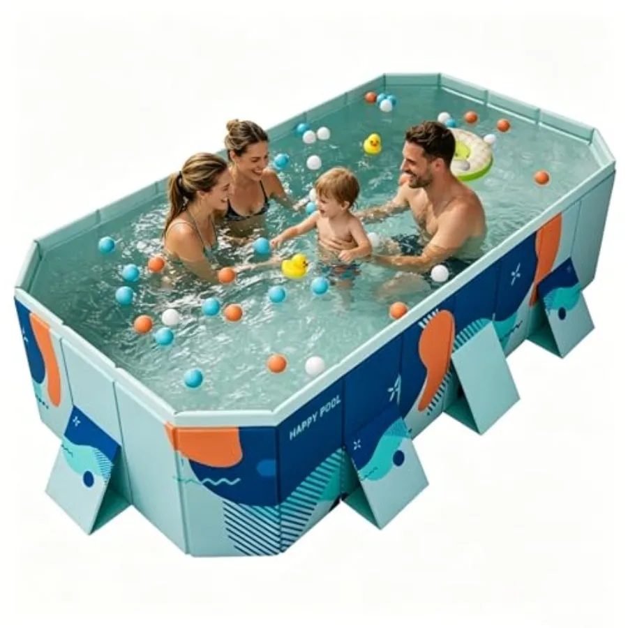 

Foldable Swimming Pool, Rectangular Above Ground Swimming Pool for Outdoor Family Square Pool with Drain Plug and Drain Hole, E