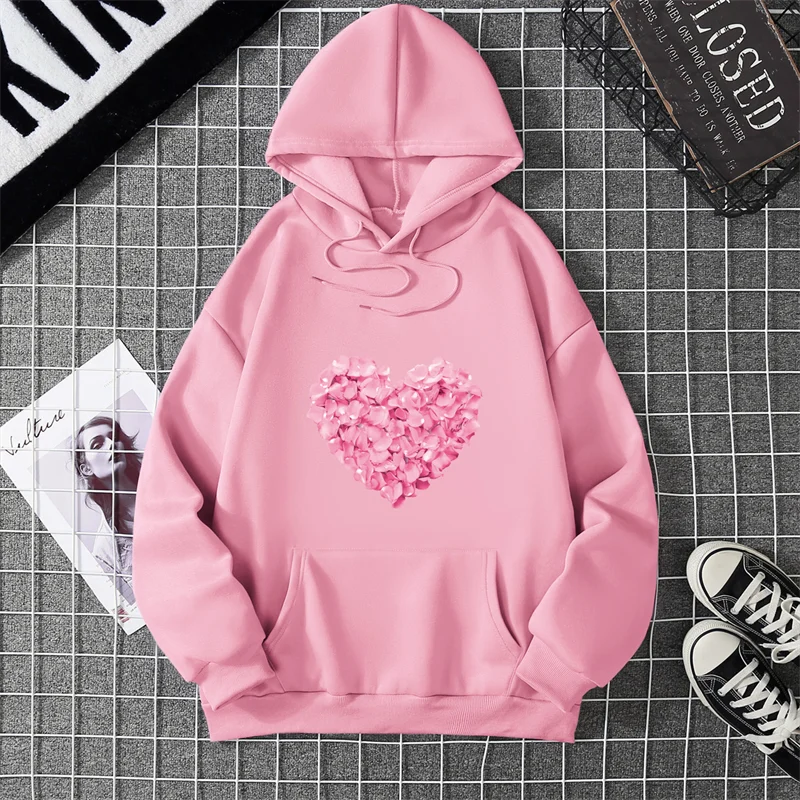 Hoodie Bentuk Hati 2025 Sweter Pullover Longgar Pakaian Jalanan Wanita Atasan Hoody Anak Perempuan Imut Fashion Kasual