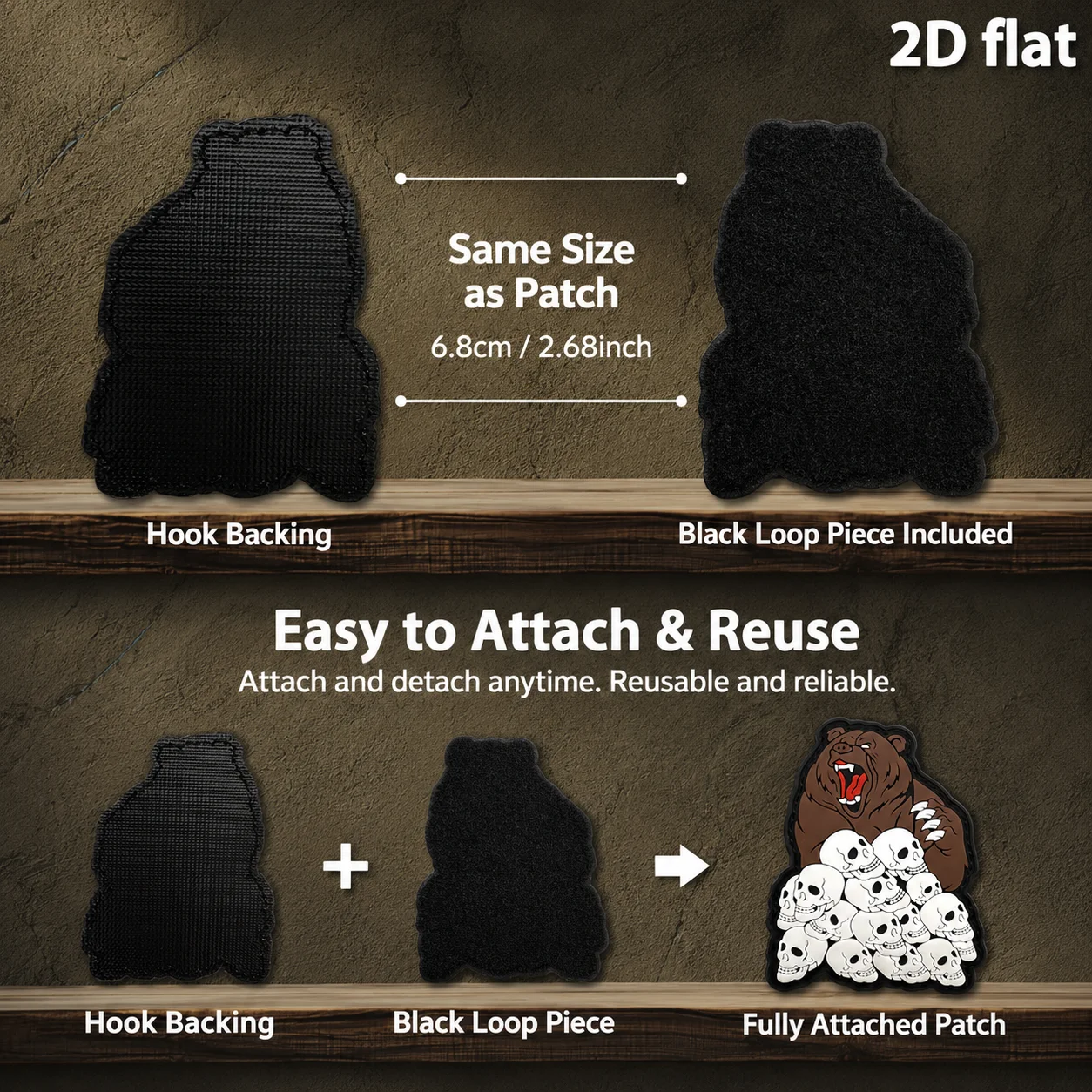 Roaring Giant Bear Skeleton Luminous Alien 2D Flat Pvc Material Magic Sticker Patch Free Fleece Backing Optional Sizes 1Pc 2Pcs 3Pcs Hardcore Soft Rubber Morale Patch Backpack Vest Helmet Decorative Sticker view 6