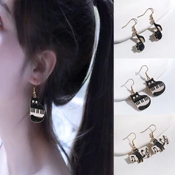 A pair of Random style Piano Cat Lady Earrings Cute Notes Music Score Curved Hooks Metal Jewelry Accessories Gifts for Friends