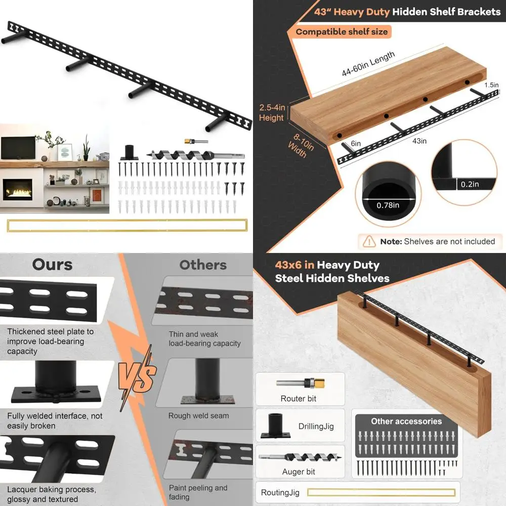 

Upgraded 43x6 Large Solid Steel Floating Shelves with Hidden Brackets for Wall Mounting, Heavy Duty, Thickened Hardware