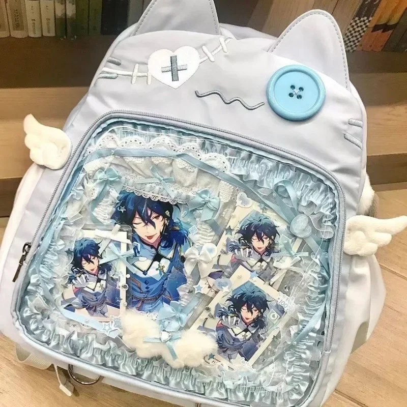 Mochila Xiuya con bonito gato para mujer, bolso Ita transparente de nailon de estilo japonés, mochilas estéticas femeninas de gran capacidad