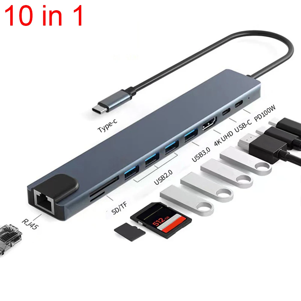 8/10 in 1 USB C To HDMI-compatible Adapter 4K 30Hz 100W PD USB 3.0 USB C Dongle USB-C Splitter for MacBook Pro/Air