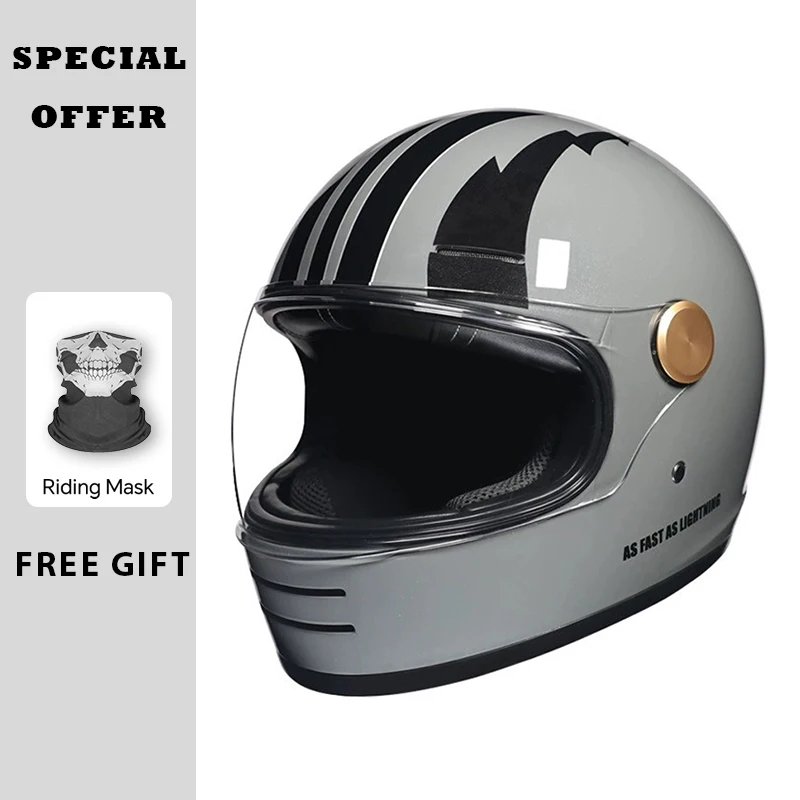 Retro Full Face Motorcycle Helmet with Clear Lens - Off-Road Capabilities, Durable Materials DOT Approved Enhanced Safety