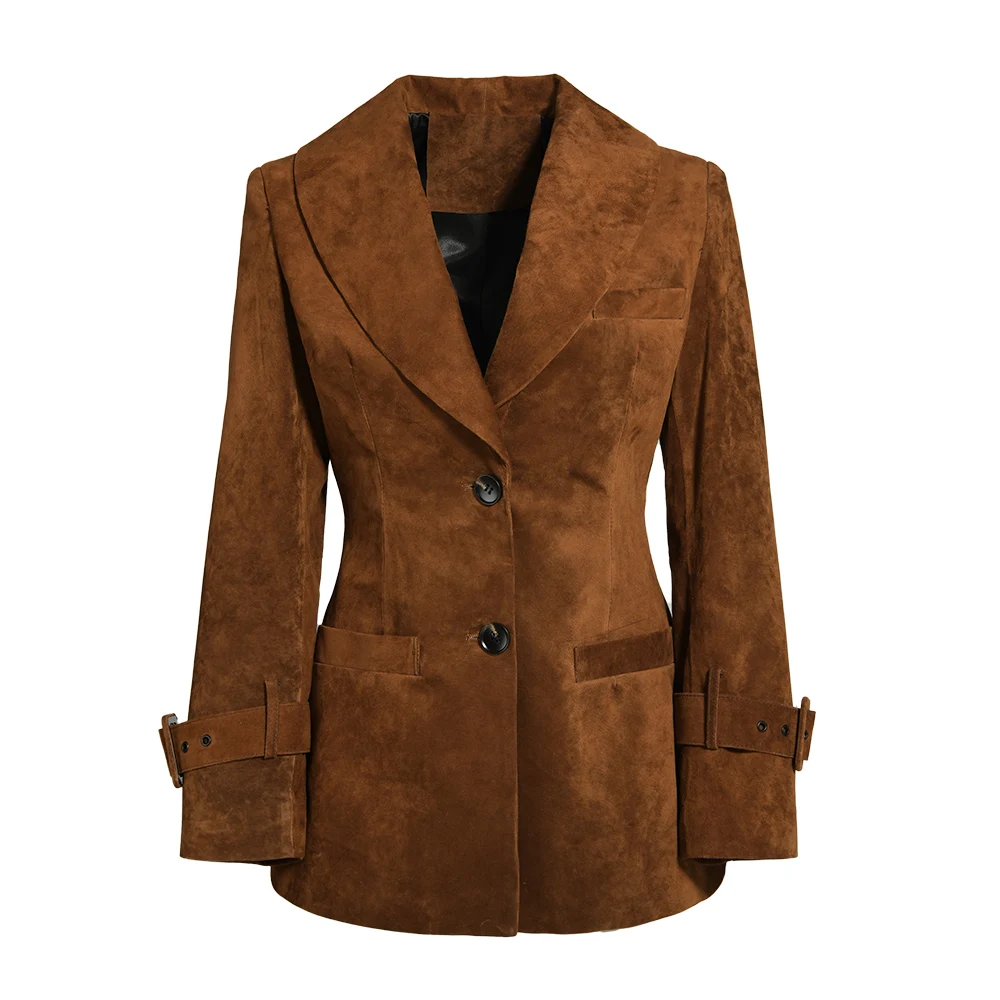 Jaxmonoy Giacca in vera pelle scamosciata per donna 2025 Autunno Nuovo arrivo Cappotto invernale in pelle di pecora Moda donna Slim Giacche in vera pelle