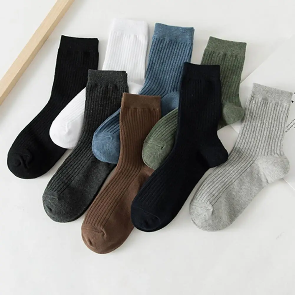 

1 Pair Men Cotton Socks Mid-tube Striped Anti-slip Breathable Soft Warm Socks Sweat-absorption Anti-shrink Sports Socks