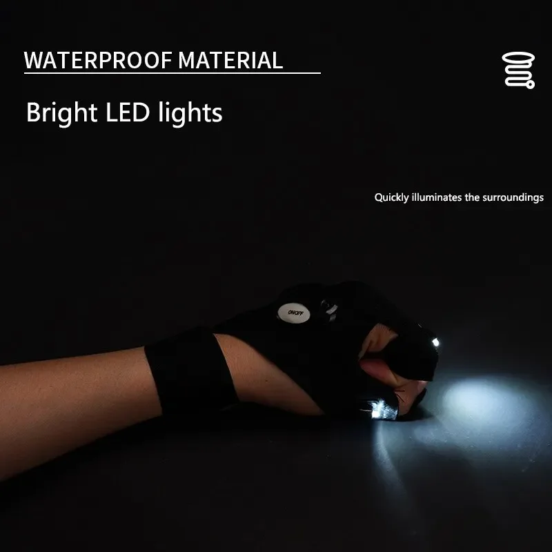 led flashlight, luminous fishing gloves, emergency repair, night fishing lighting, gloves, finger light gloves