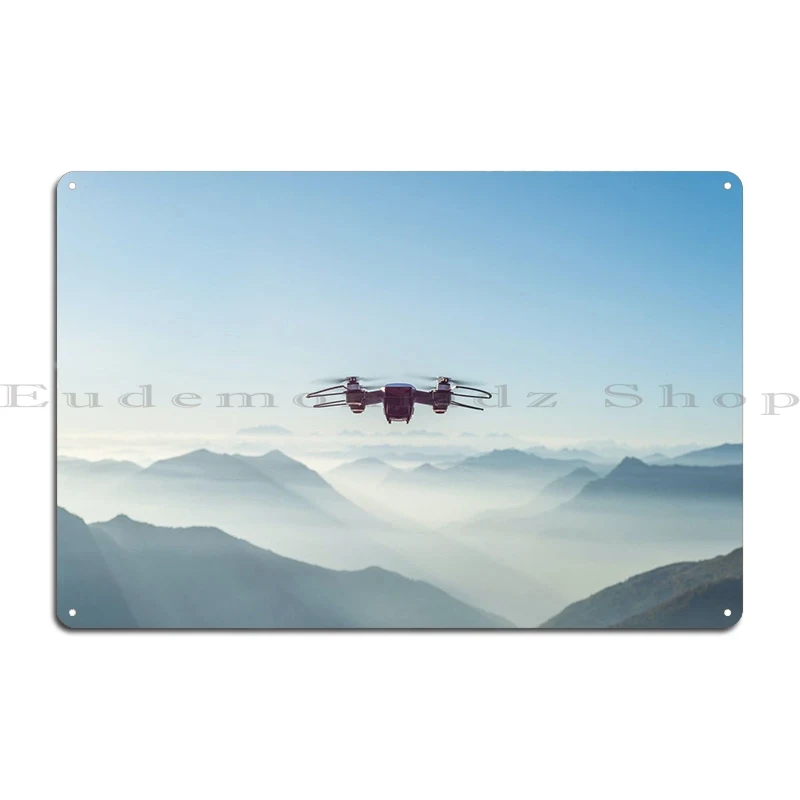 Drone Flying Over Mountain Metal Sign Poster Plates Custom Cinema Pub Funny Tin Sign Poster