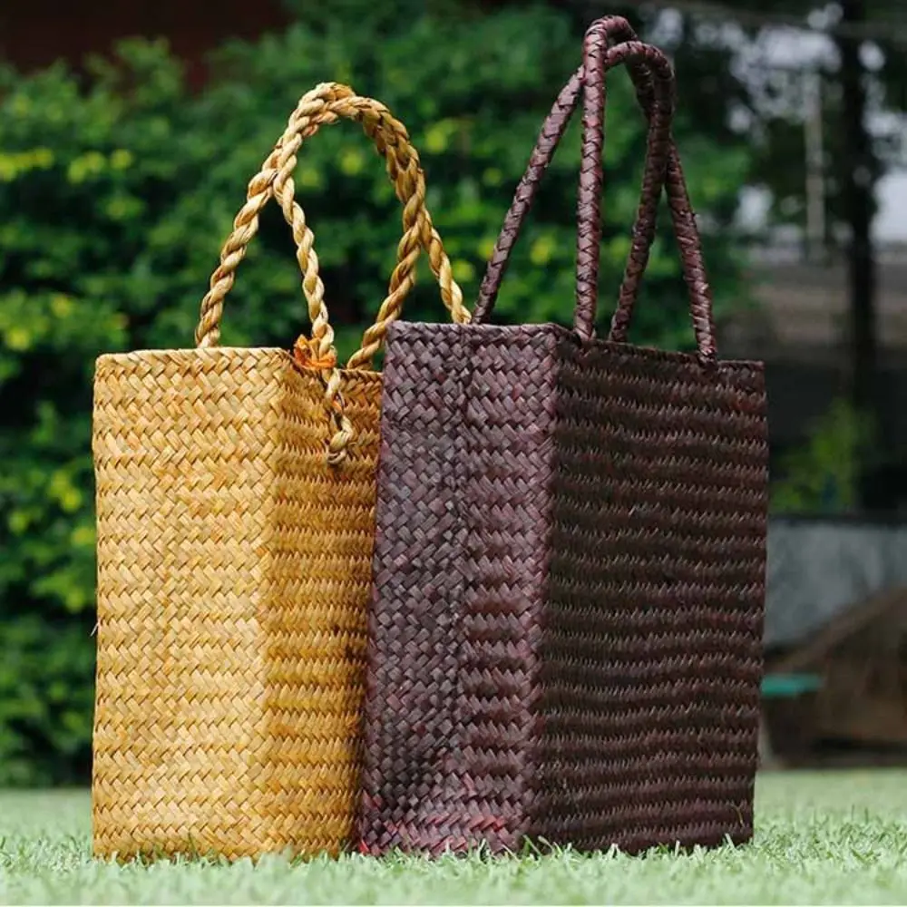 Borse a mano in paglia di cesto per le donne borse a mano da spiaggia fatte a mano in Rattan borsa a tracolla per le vacanze in tessuto di bambù da