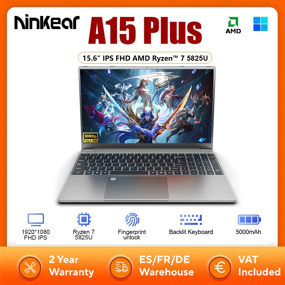Ninkear A15 Plus 15.6 Inch FHD IPS Laptop 32GB DDR4 1TB AMD Ryzen7 5825U PCIE Notebook 5000mAh Long Battery Life