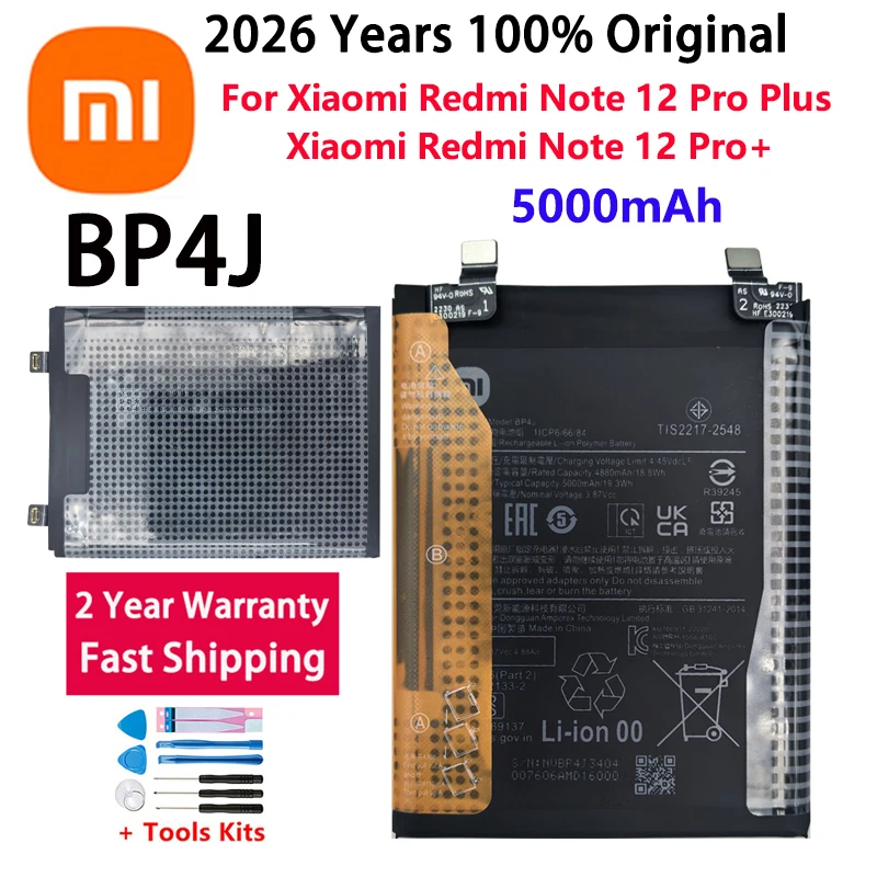 2026 Years 100% Original BP4J 5000mAh Battery For Xiaomi Redmi Note 12 Pro Plus /Note 12 Pro+ 5G Phone batteries batteria