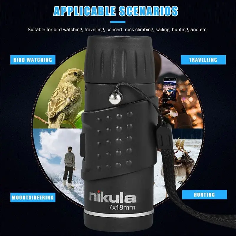 Nikula HD Mini Monocular Telescope 7X18 Fully Coated Optics Bak4 Pocket Concert Spotting Scope Long Range For Hunting Camping