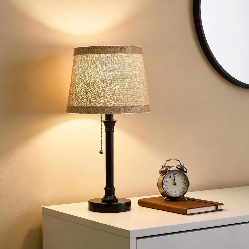 19.5" Small Table Lamp for Bedroom Nightstand - Black Fabric Shade, Living Room, Desk Reading, Kids Room, Office, Dorm view 2