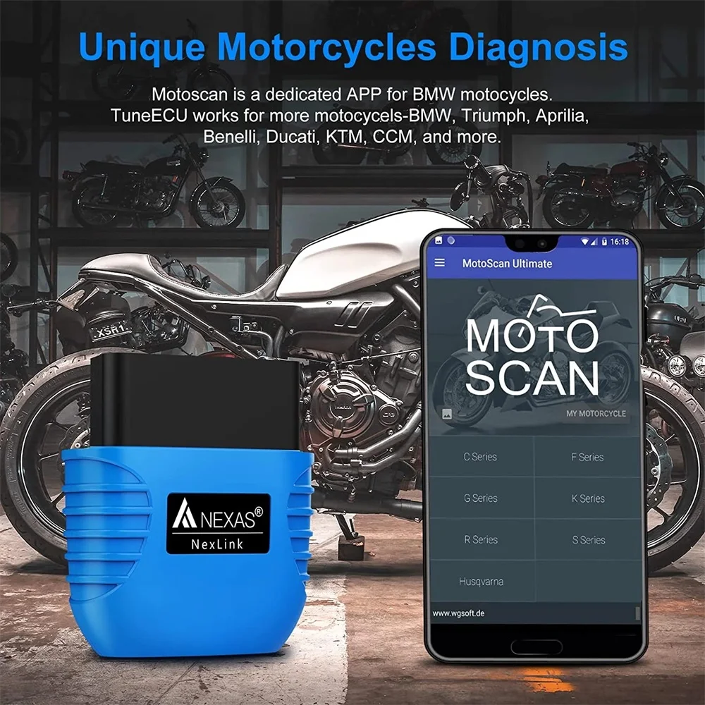 NEXAS NexLink strumento diagnostico per motocicletta Bluetooth 5.0 OBD2 Scanner EOBD per iOS Android Windows lettore di codici di errore controllo