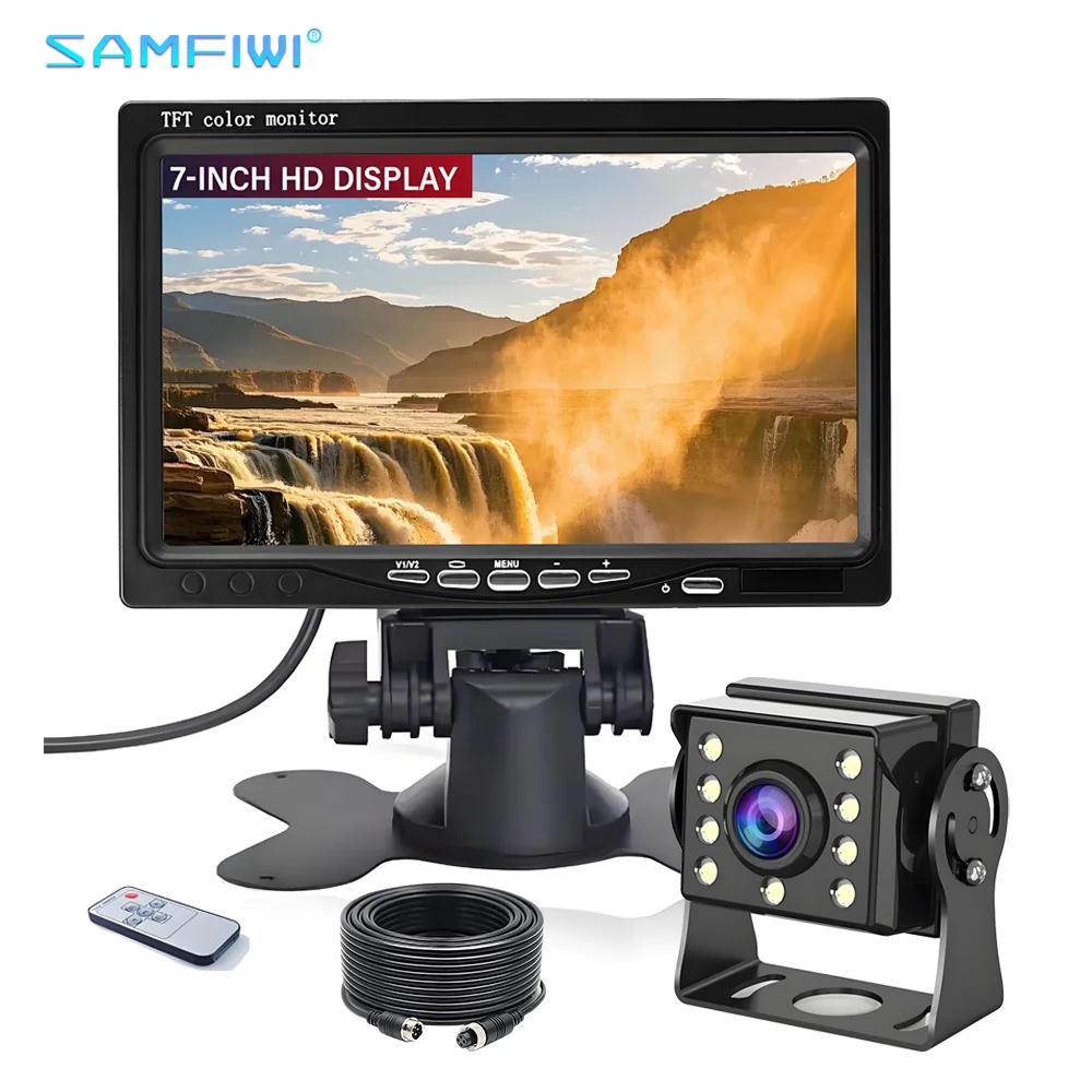 

AHD 7 Inch TFT LCD Screen Car Monitor Truck Digital Monitor with Front Rear Reverse Backup Camera for Caravans Buses RVs