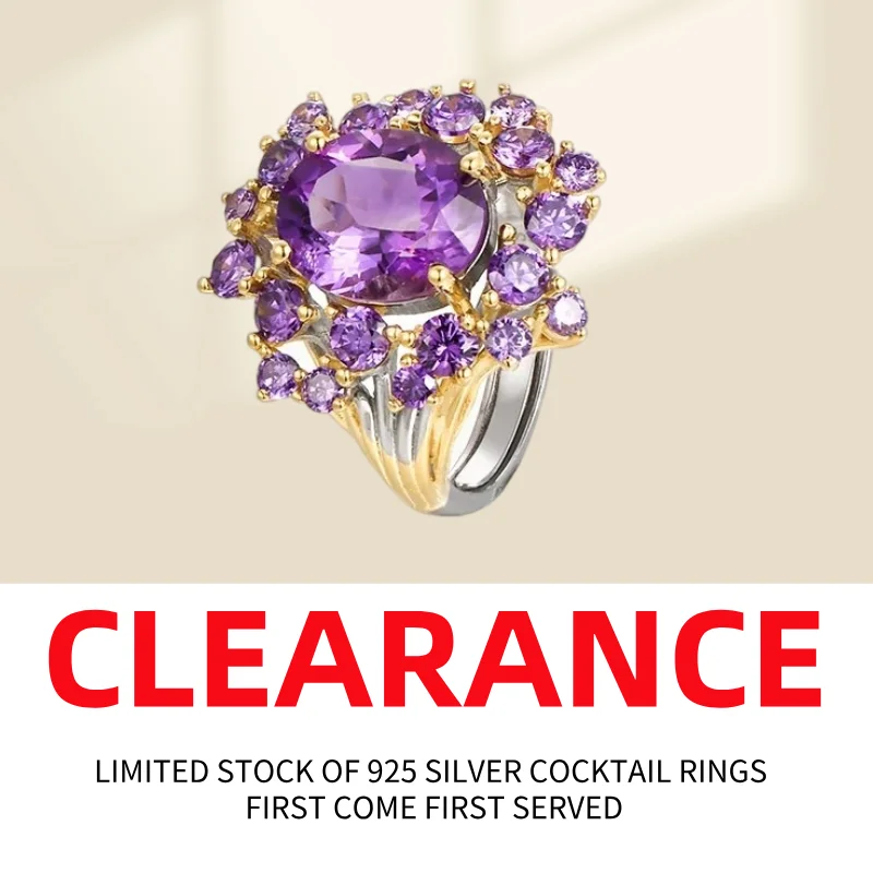 GEEZENCA 925 Sterling Silver Amethyst Malachite Crystal Cocktail Rings For Women Clearance Limited Stock First Come First Get