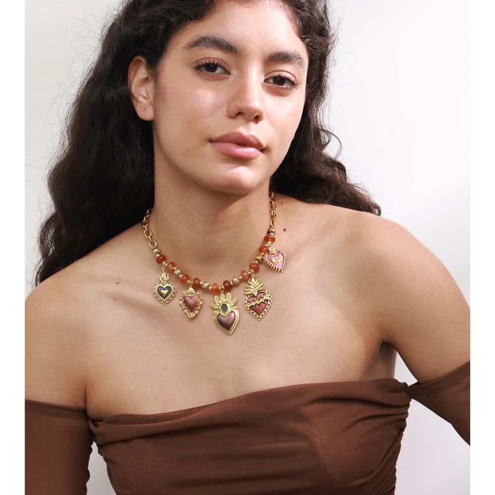 Yhpup الساحرة الطلاء القلب الموضة العصرية قلادة قلادة 2025 الوافدين الجدد خرز من الفولاذ المقاوم للصدأ سلسلة مجوهرات مميزة