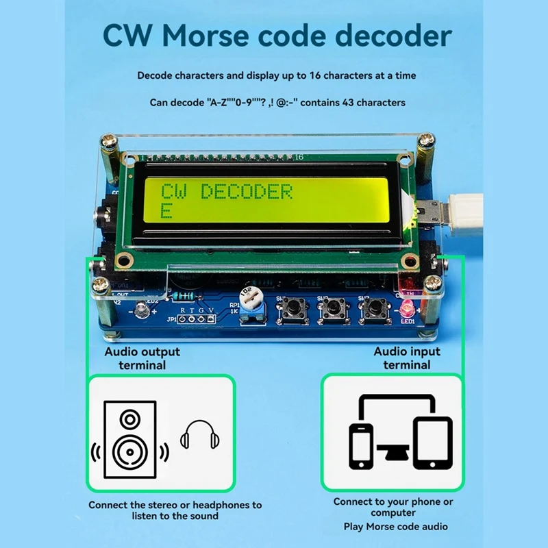 CW Morse Code Decoder Bulk Circuit Board Wireless Transmitter Receiver DIY Welding Practice Electronic Manufacturing Kit