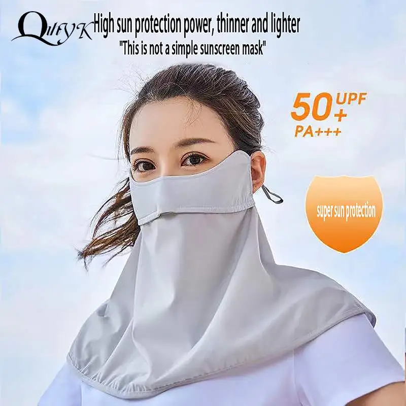 Outdoor Ice Silk Sunscreen Mask Women Summer Anti-UV Quick-drying Face Cover Scarf Breathable Neck Protection Hang Ear Headband