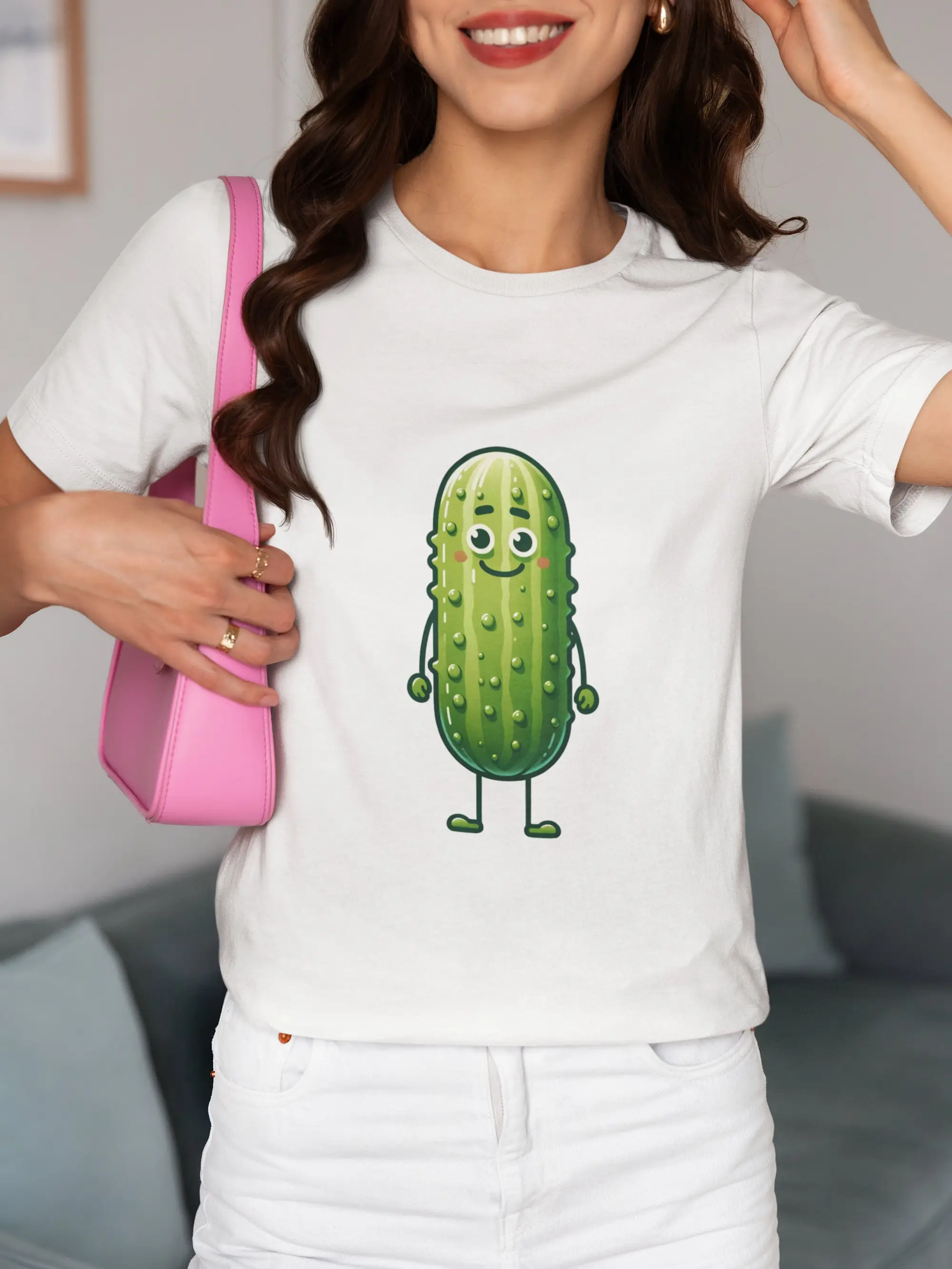 Pickle Character T Shirt Cute Anthropomorphic Veggie Fun Foodie Casual Soft Cotton Plus Sizes Available