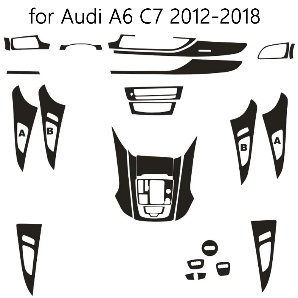 For Audi A6 C7 2012-2018 Interior Central Control Panel Door Handle Carbon Fiber Sticker Decals Car styling Accessorie