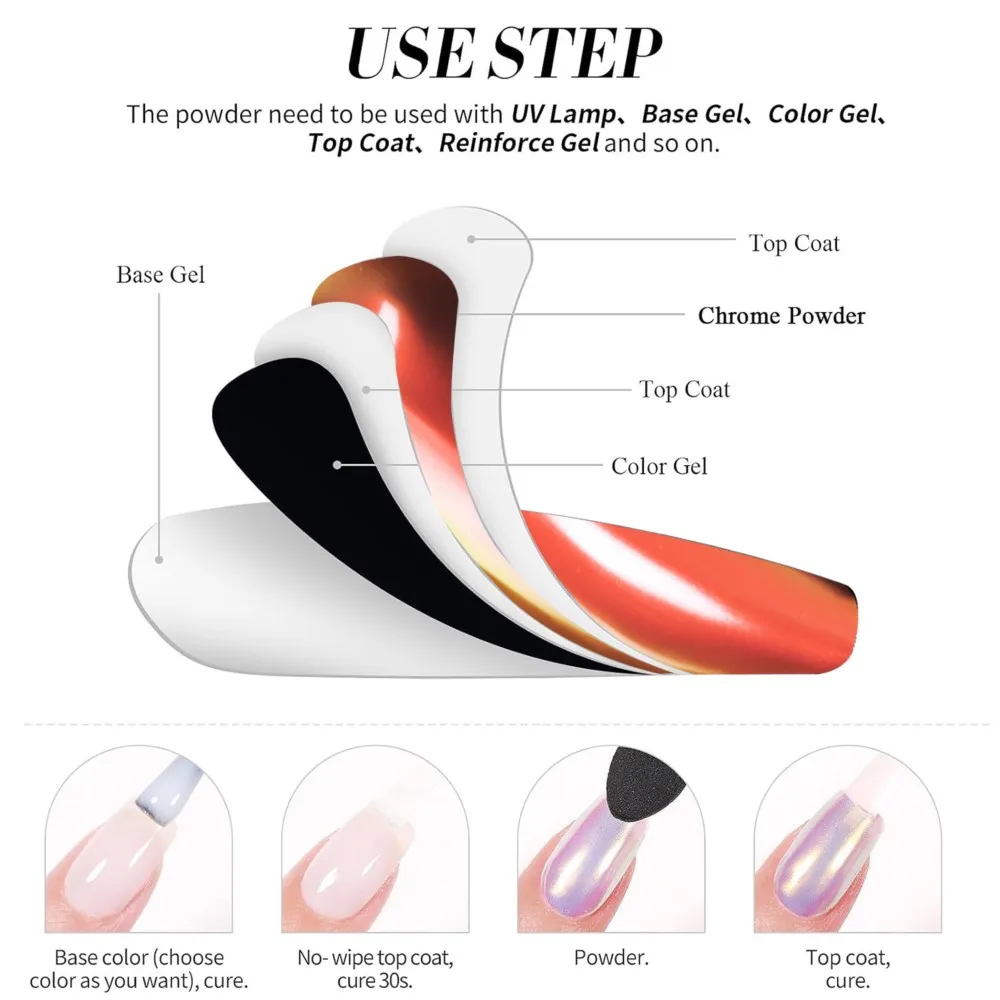 12 لون مرآة سحرية الحرباء مسحوق مسمار بريق معدني الكروم مسحوق معدني متجمد الصباغ مانيكير الحرفية مسمار الديكور