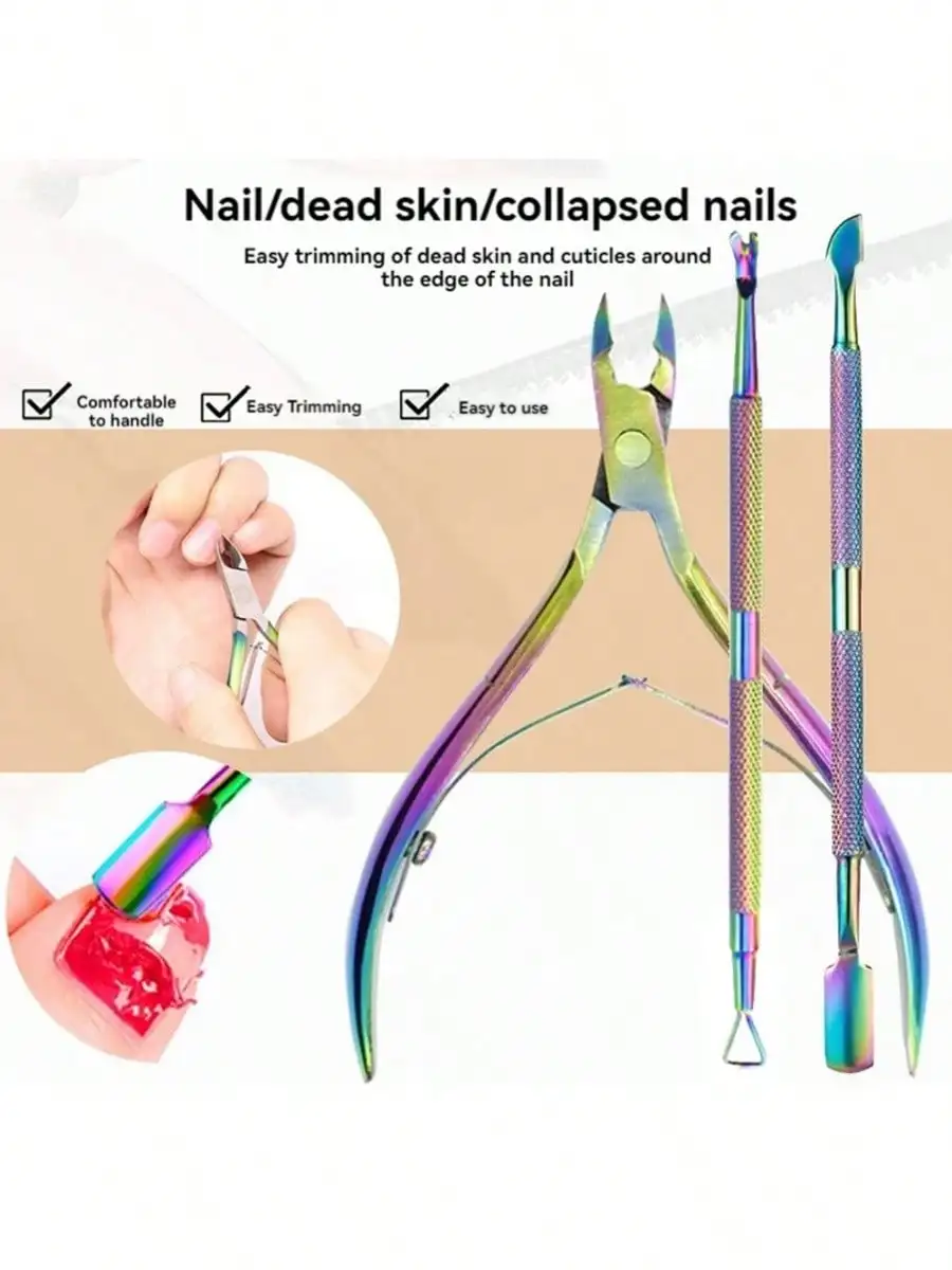 3 stks/set Professionele Rvs Nail Cutter Schaar Tangen Muti Functie Cuticle Pusher Remover Nail Care Manicure Kits