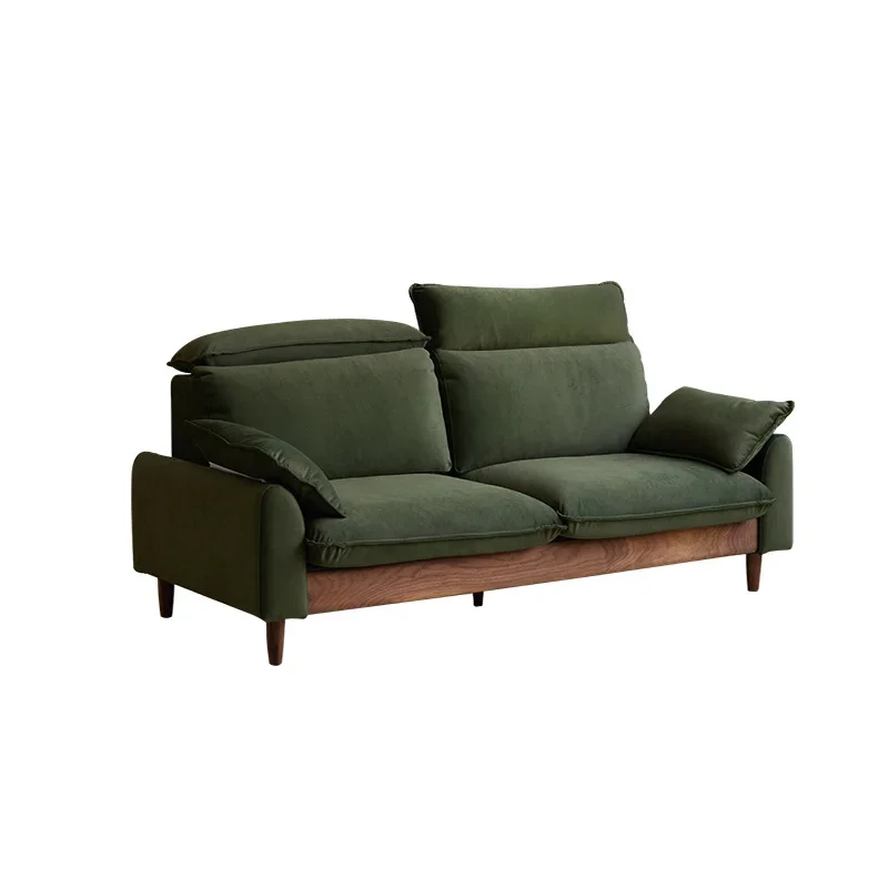 

Nordic fabric sofa living room straight row three-person high backrest removable and washable black walnut solid wood retro