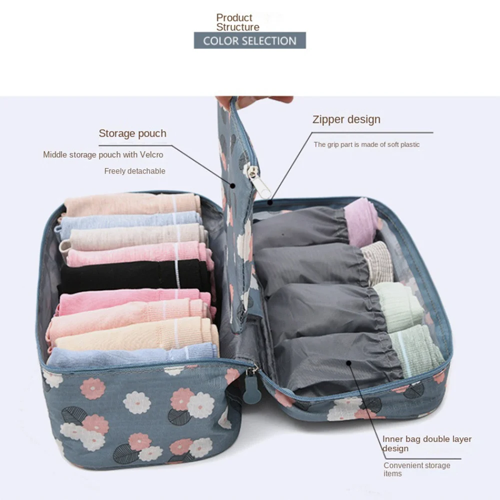 Tas Travel Bra wanita, pakaian dalam lipat Organizer kosmetik perlengkapan mandi tas penyimpanan terpisah tahan air casing cuci portabel