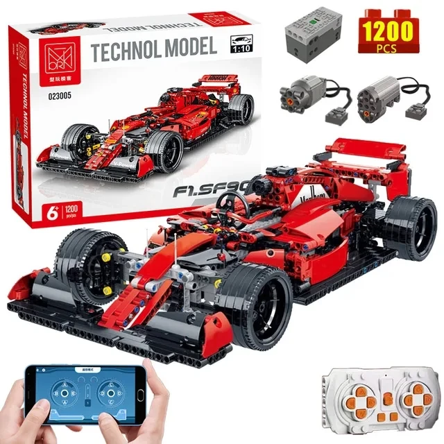 1200pcs Technical 023005 Formula Cars Red F1 Building Blocks Sports RC Racing Cars Super Model Bricks Toys for Kids Boys Gifts