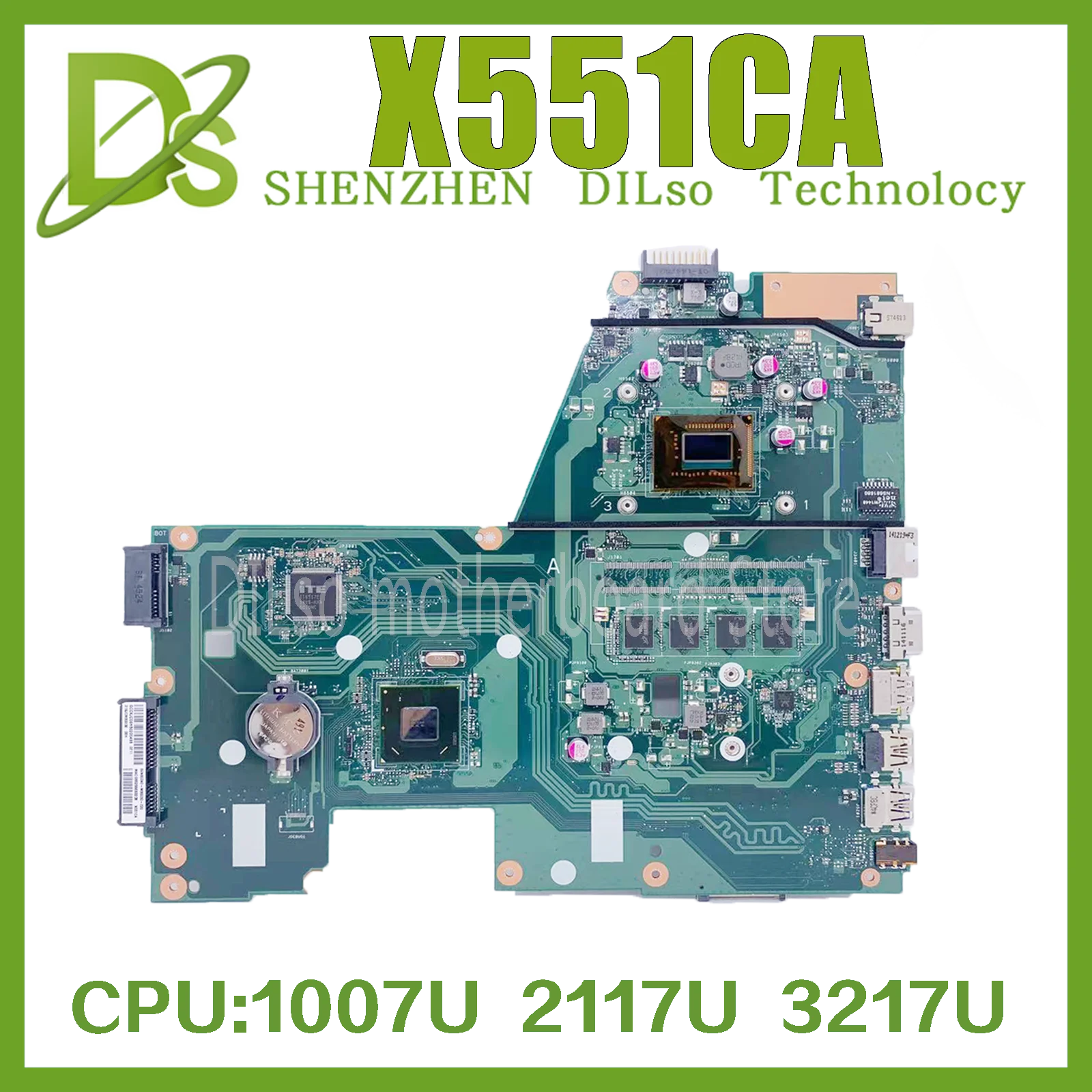 KEFU X551CAP For ASUS X551CA F551CA X551C Laptop Motherboard F551CA Mainboard With I3-3217U 2117U 1007U 2GB/ 4GB Test  Work 100%