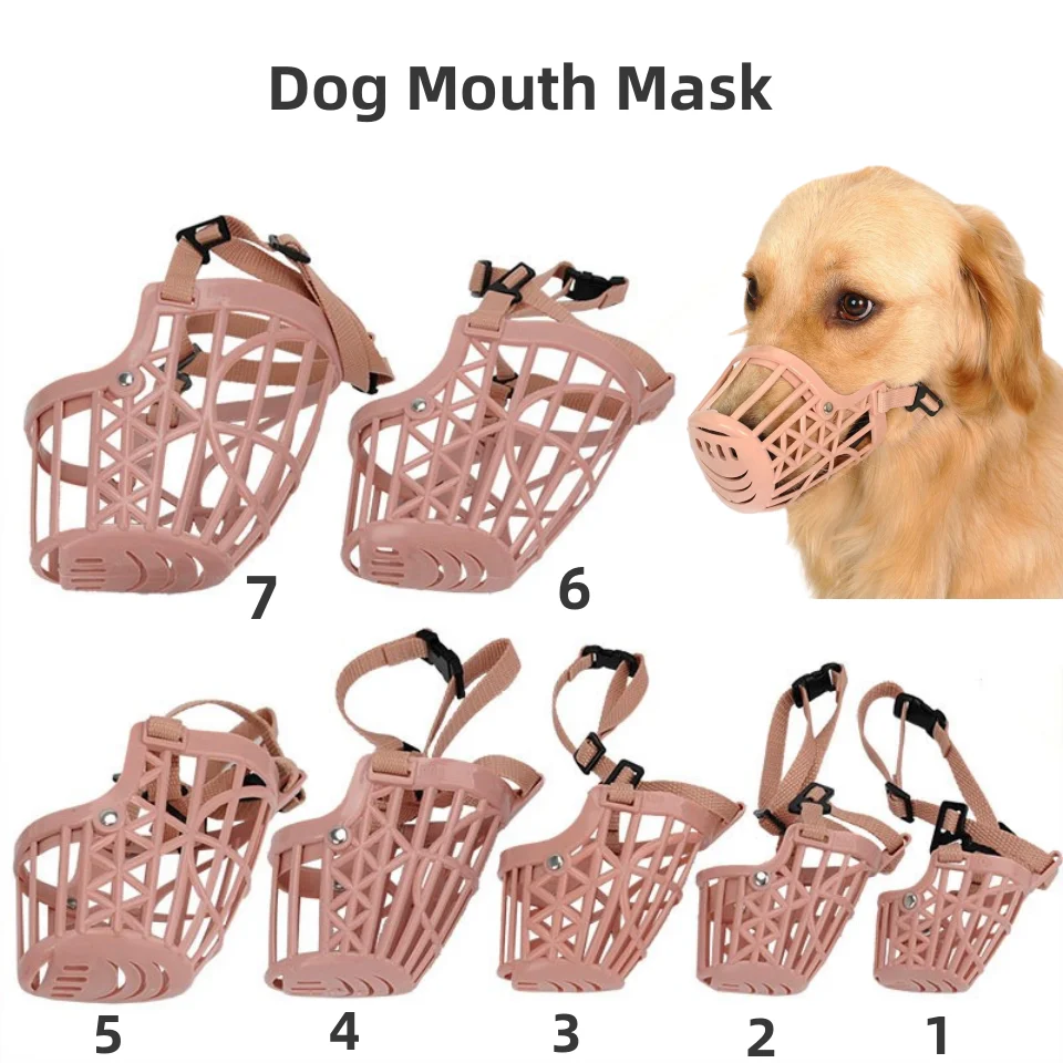 Soft Plastic and Leather Strong Dog Muzzle Basket Design Anti-biting Adjusting Straps Mask Dog Muzzle for Small Medium Large Dog 