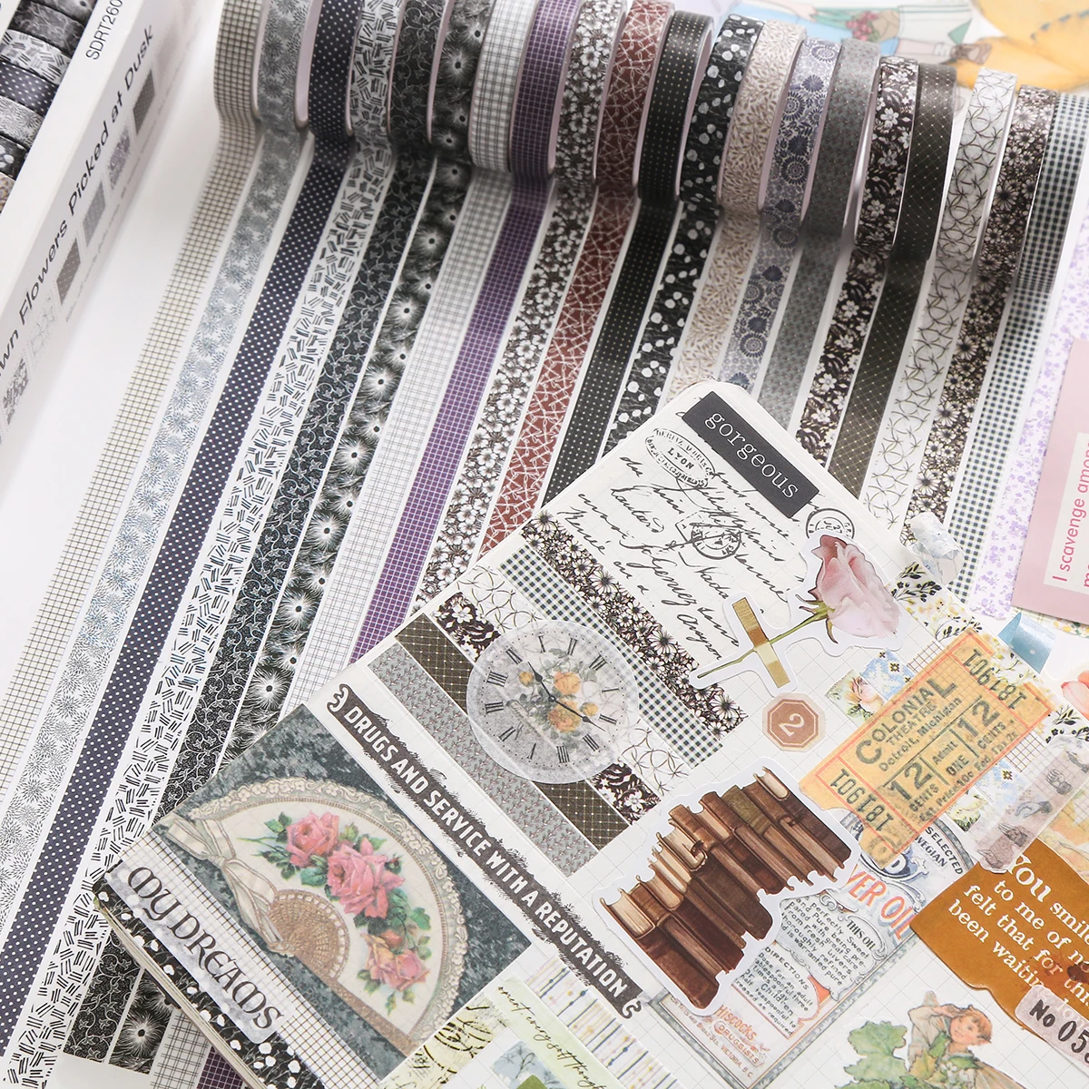 20 Rolls Floral Washi Tape Set, Vintage Plaid & Grid Decorative Strips for Journal Planner Scrapbooking & DIY Crafts - view 4