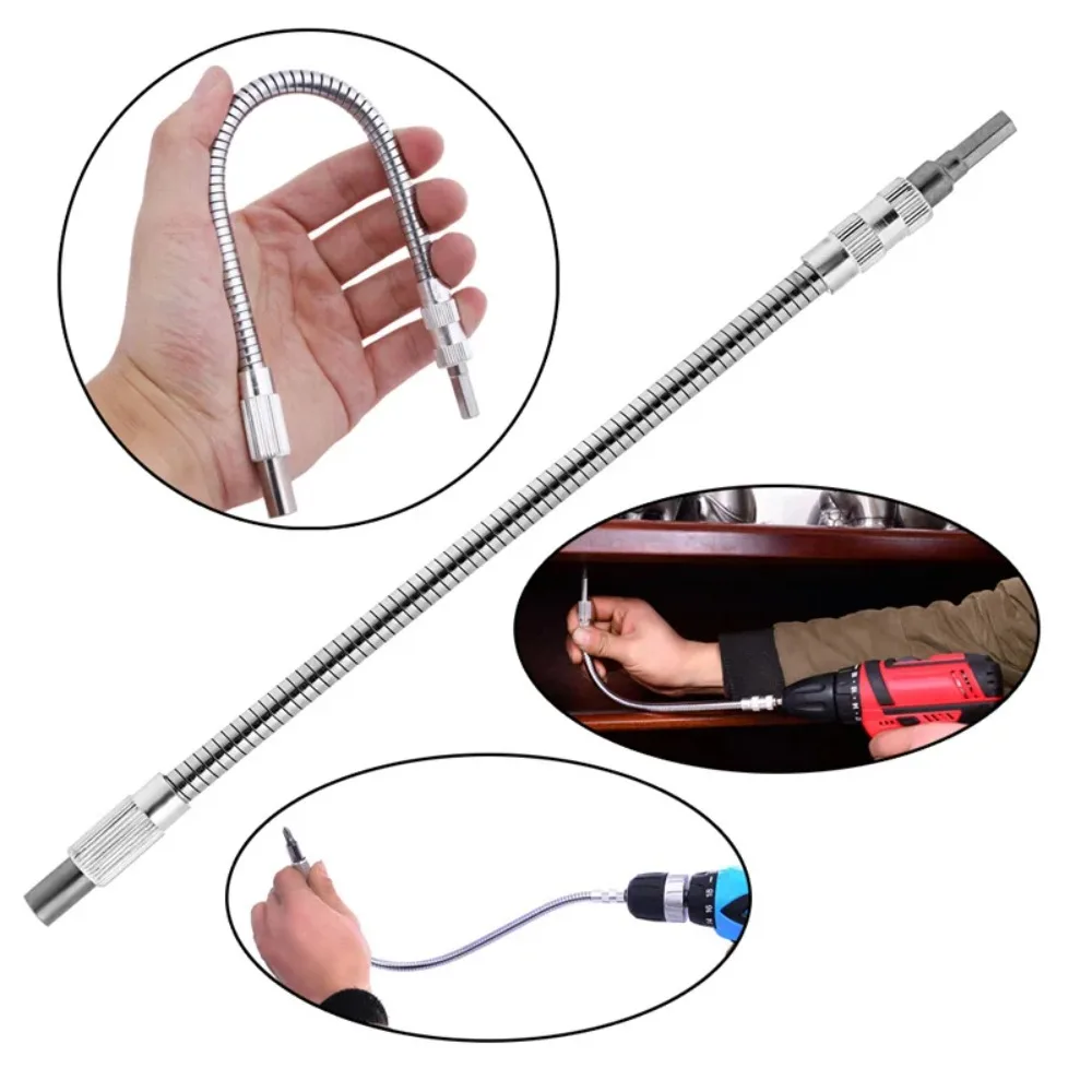 300mm Silver Hexagonal Handle Metal Universal Flexible Shaft Directional Screwdriver Connection Extension Rod Tool Accessory