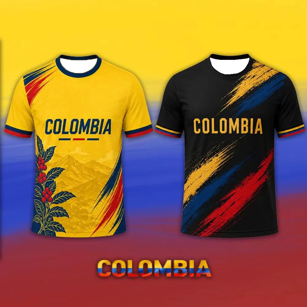 Men's Colombia National Team Soccer Jersey Colombian Flag Pattern Quick Dry Breathable Football Training T-Shirt for Fans
