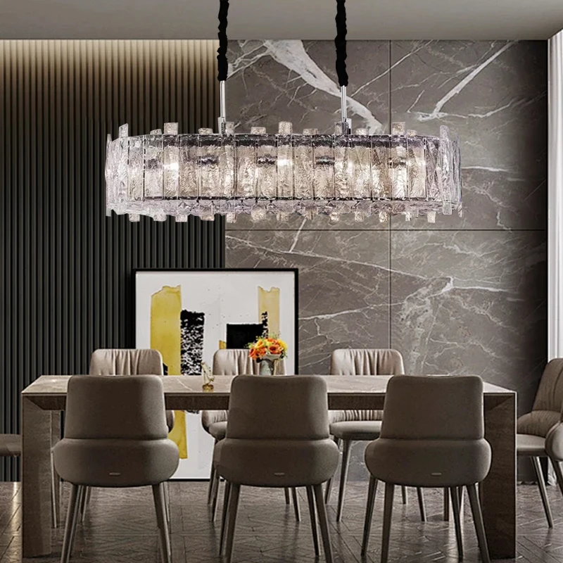 فاخر طويل مستطيل الزجاج الفاخرة مُثبتة في السقف أضواء الديكور المنزل Hanglamp لماعة لامبارا #3