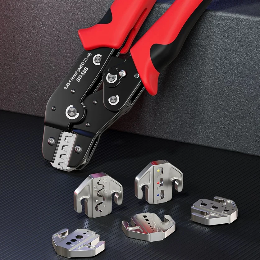 Jeu d'outils de sertissage pour bornes Dupont JST MOLEX, embouts non/pré-isolés, connecteurs bout à bout, connecteurs solaires et coaxiaux, SN-58B 6 mâchoires