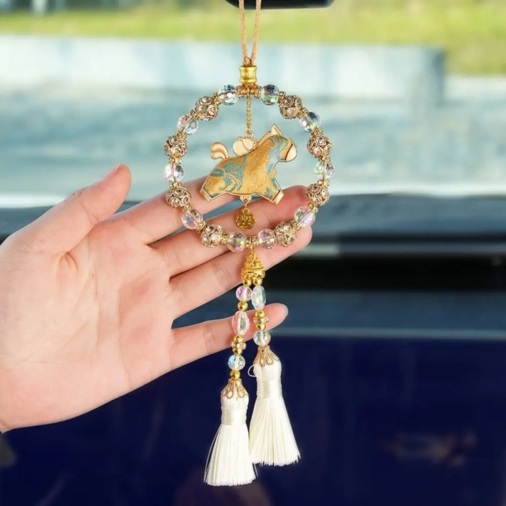 Exquisite Crystal Car Pendant Light Luxury Colorful Car Hanging Ornament Crystal Beads Lucky Car Mirror Dangle For Women