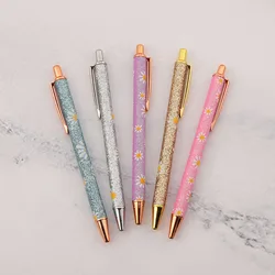 Lytwtw's Cute Daisy Press Ballpoint Pen Luxury Kawaii Metal Stationery School Office Supplies 5 Pieces