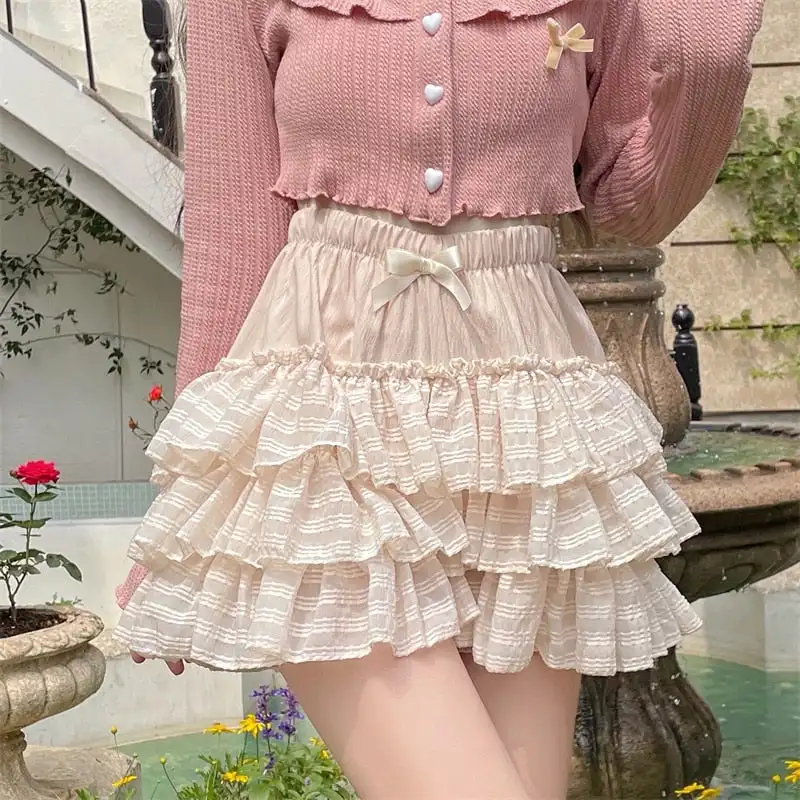 Women Sweet Cute Lace Ruffles Cake Skirts Safety Pants Kawaii Lolita Shorts Knickers Vintage Pumpkin Panties Victorian Bloomers