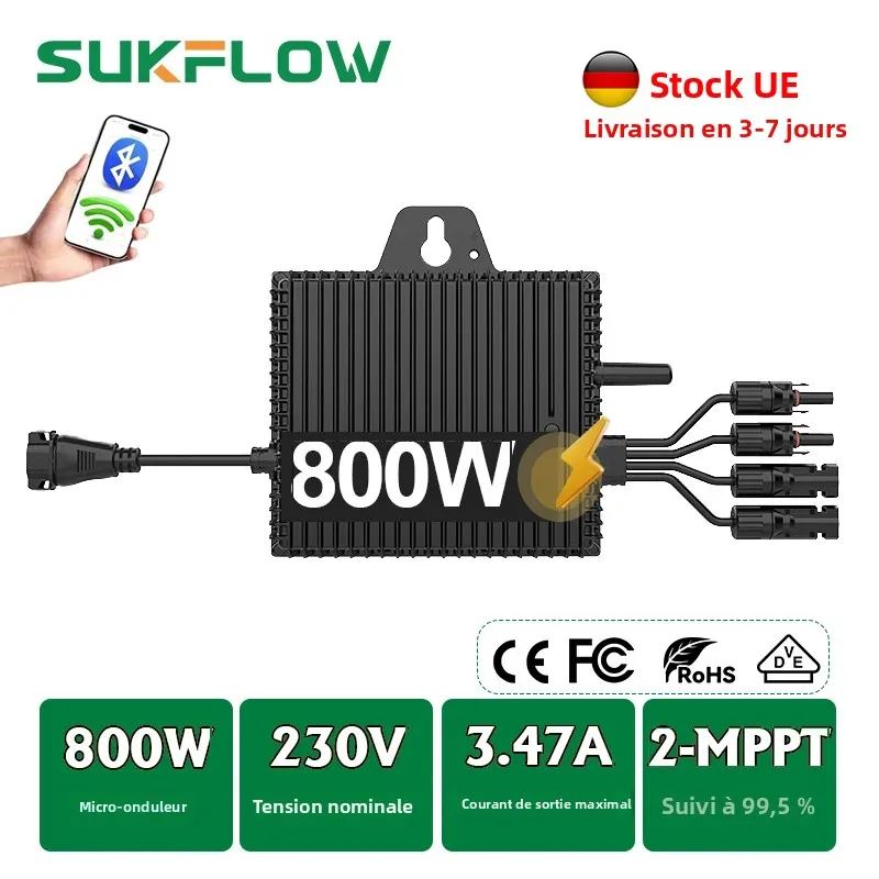 Micro-onduleur solaire 800W double MPPT avec fonction WiFi pour système d'énergie renouvelable domestique et de balcon, compatible PV 16V-60V, raccordé au réseau