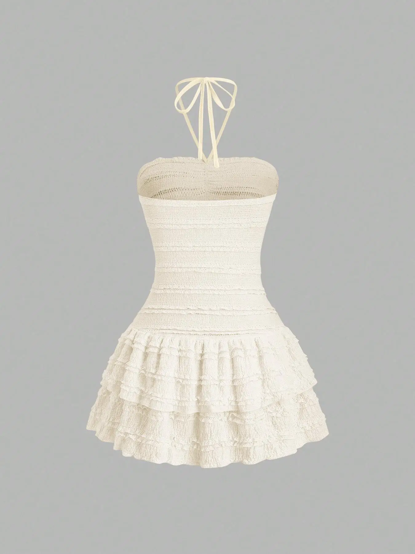 Ladies Solid Color High Elastic Fabric Backless Neckline Mini Skirt with Hem Ruffle Design Elegant Casual Style