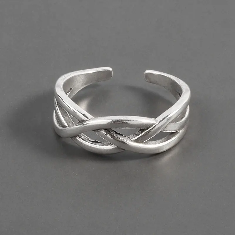925 Sterling Silver Irregular Multi-Layer Winding Retro Adjustable Rings For Women Party Daily Fine Accessories Gifts