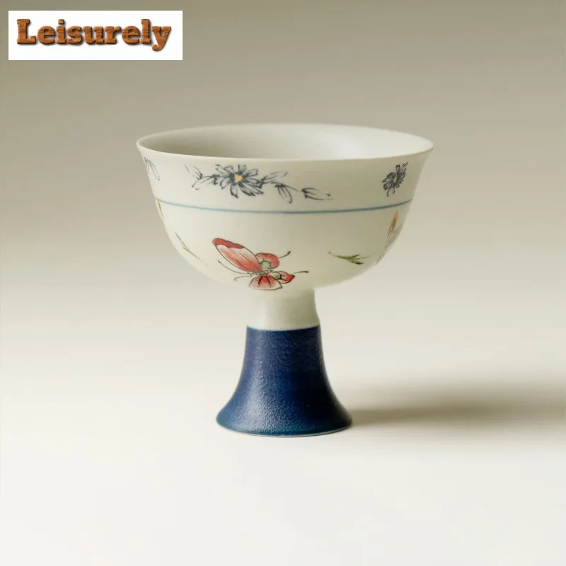 

2pc/lot Butterfly Orchid High Foot Teacup Zen Tea Bowl Set Of Cups Tea-tasting Fragrance Cup Jianzhan Master Cups Tea Items 60ml